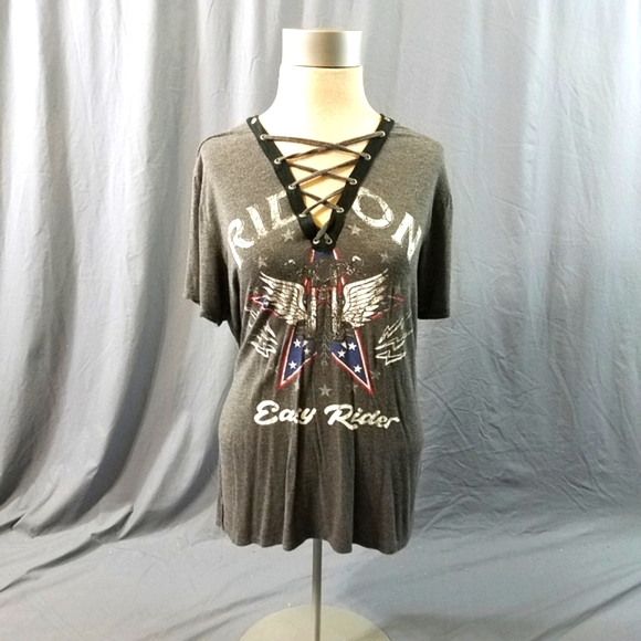 Easy Rider tshirt size large lace up sexy biker tee ride on - Picture 2 of 11